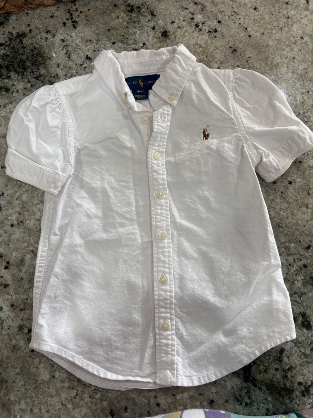 Ralph Lauren White Short-Sleeve Button-Down Oxford Shirt 4T